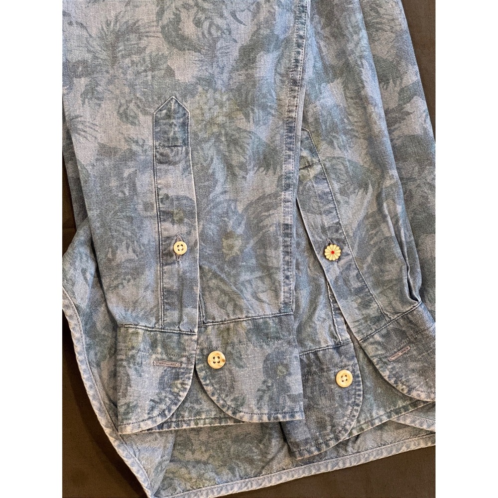 Koike Barcelona Mens Blue Tropical Cotton Button Down Surf shirt L Denim - Picture 8 of 8